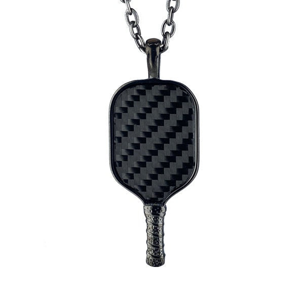 Black Stainless Steel Carbon Fiber Pickleball Paddle Necklace Including Chain