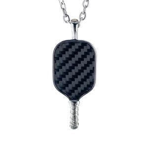 White Stainless Steel Carbon Fiber Pickleball Paddle Necklace including chain