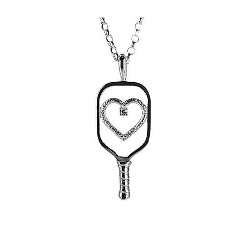 Sterling Silver and CZ Heart Pickleball Necklace