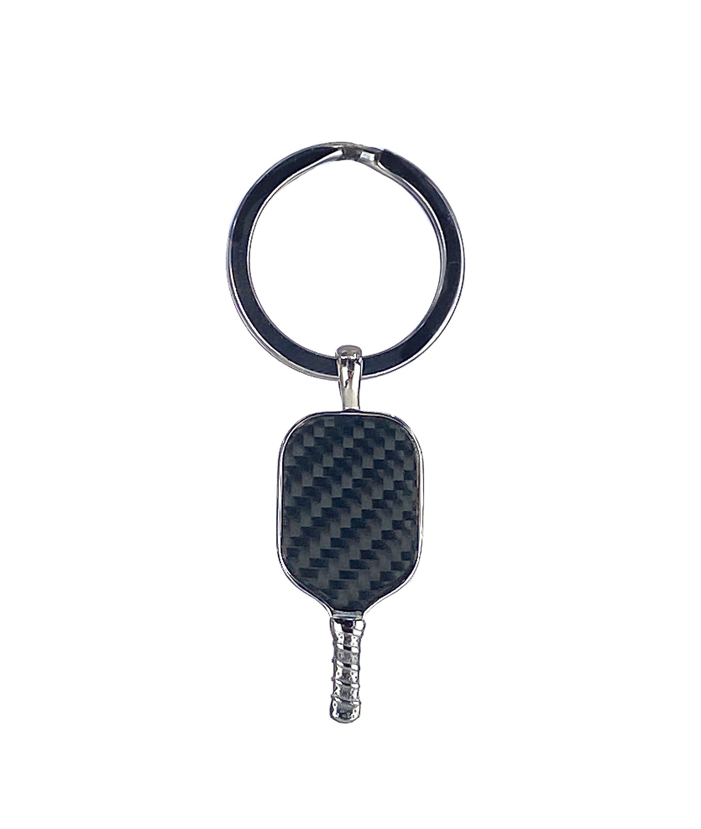 Stainless Steel and  Black Carbon Fiber Pickleball Paddle Keychain