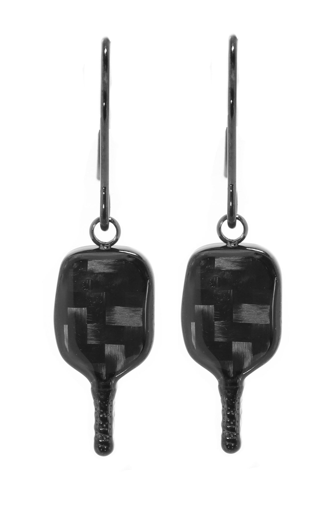 Black Stainless Steel Carbon Fiber Dangling Pickleball Earrings