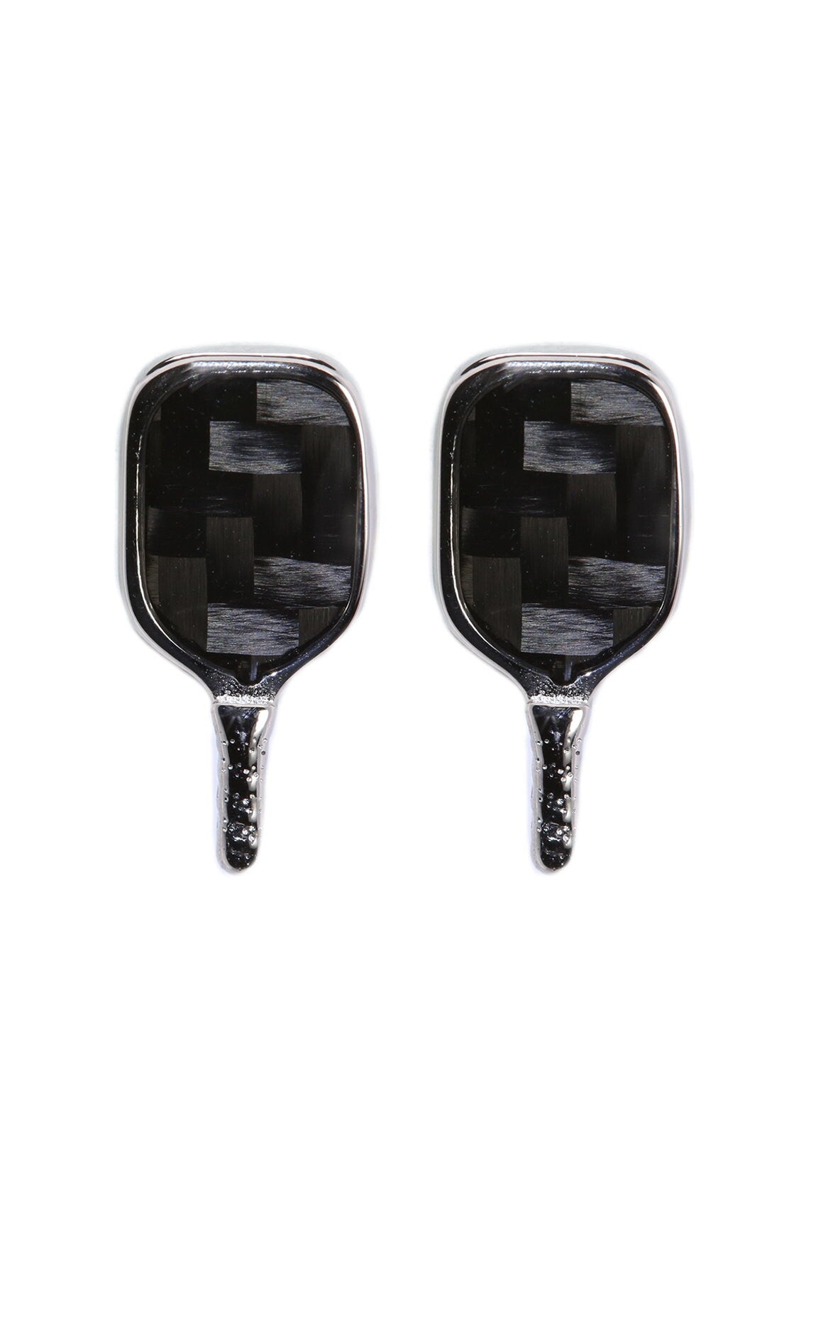 White Stainless Steel Carbon Fiber Pickleball Paddle Stud Earrings